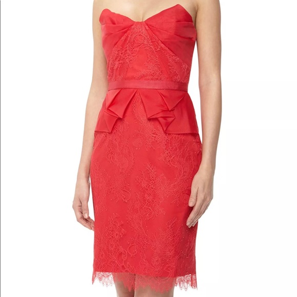 marchesa notte red lace dress